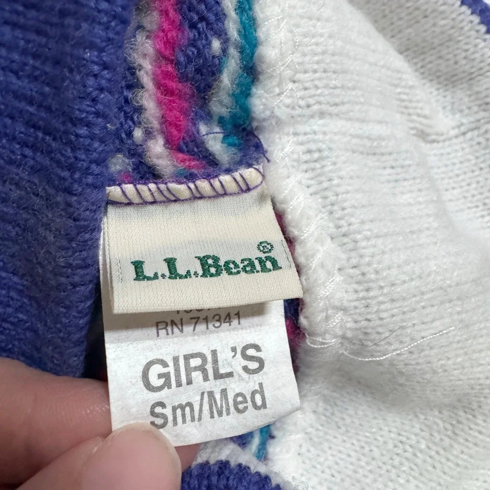 Vintage 90's LL Bean Wool Hat Girls Sm/Med Purple Fair Isle Tassel USA Made